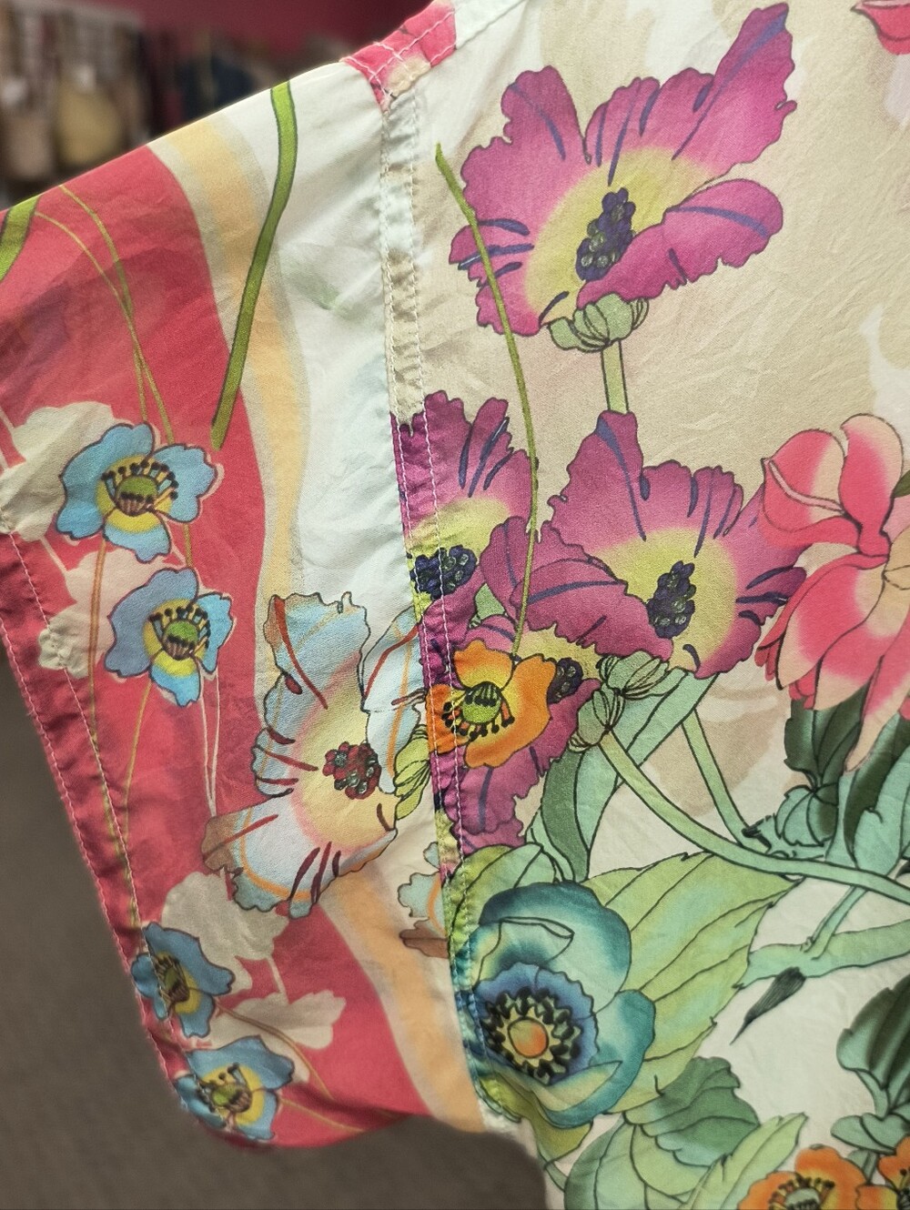 JOHNNY WAS Silk Women Floral Patchwork Blouse M - Picture 4 of 8